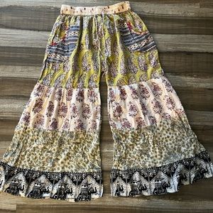 Bohemian women's wide leg patchwork pants size small